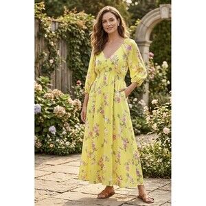House of Harlow 1960 Yellow Pink Floral Maxi Dress Size M